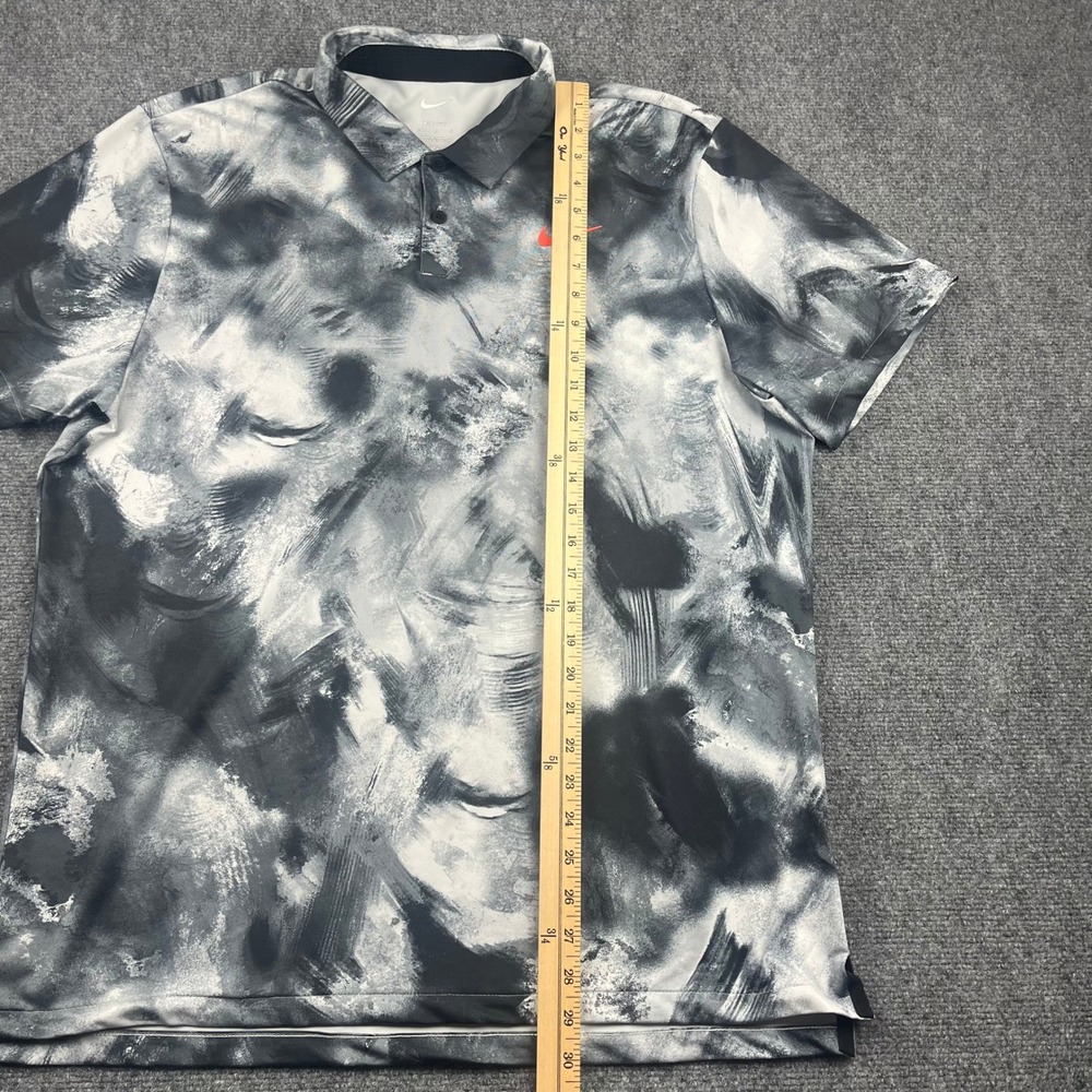 Nike Dri-FIT Mens Golf Polo Shirt Large Gray Black Abstract Brushstroke Print - Picture 6 of 7